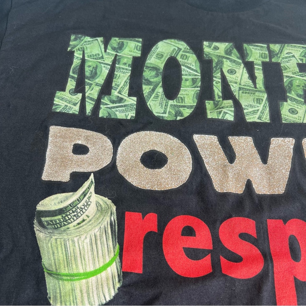 Streetwear Black Graphic T-Shirt with Money Power Respect Design - Picture 3 of 8